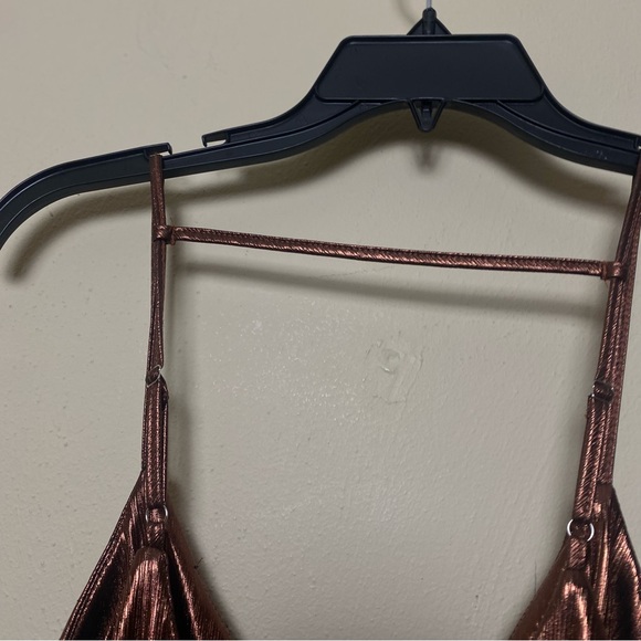 NWT Brown Sleeveless Metallic Shimmering V-Neck Slip Design Maxi Dress Sz S - Picture 10 of 15